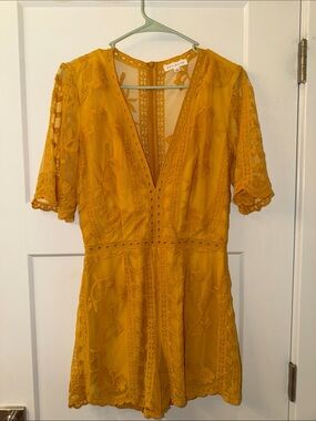Socialite Golden Mustard Lace Mini Dress Romper boho